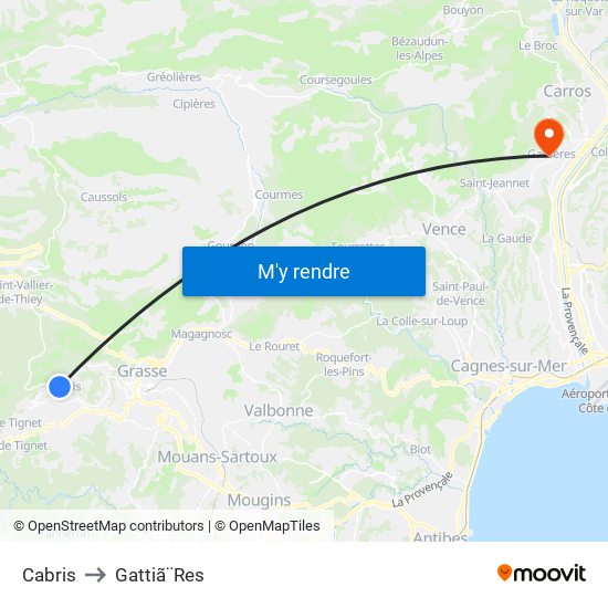 Cabris to Gattiã¨Res map