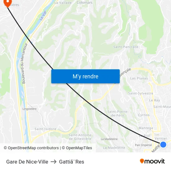 Gare De Nice-Ville to Gattiã¨Res map