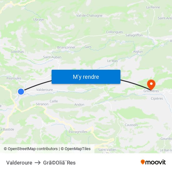 Valderoure to Grã©Oliã¨Res map