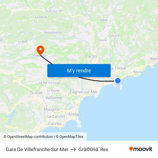 Gare De Villefranche-Sur-Mer to Grã©Oliã¨Res map