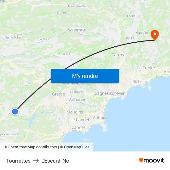 Tourrettes to L'Escarã¨Ne map