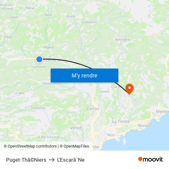 Puget-Thã©Niers to L'Escarã¨Ne map