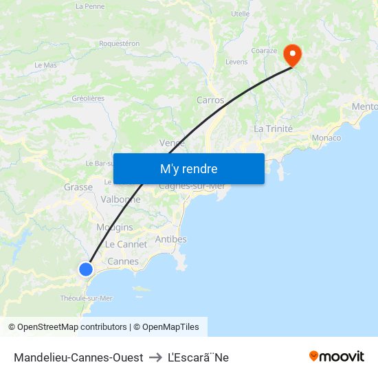 Mandelieu-Cannes-Ouest to L'Escarã¨Ne map