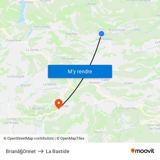 Brianã§Onnet to La Bastide map