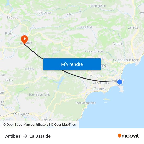 Antibes to La Bastide map