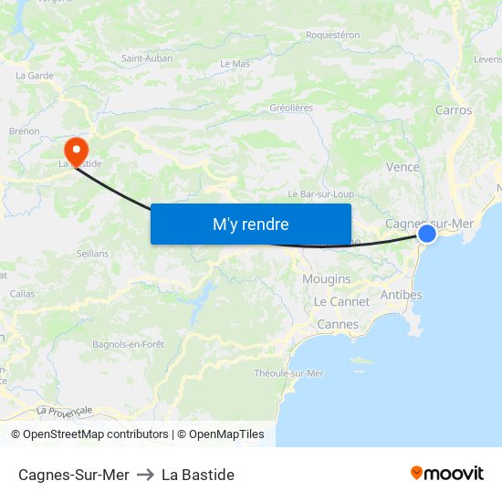 Cagnes-Sur-Mer to La Bastide map