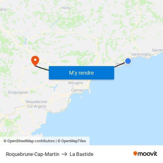 Roquebrune-Cap-Martin to La Bastide map