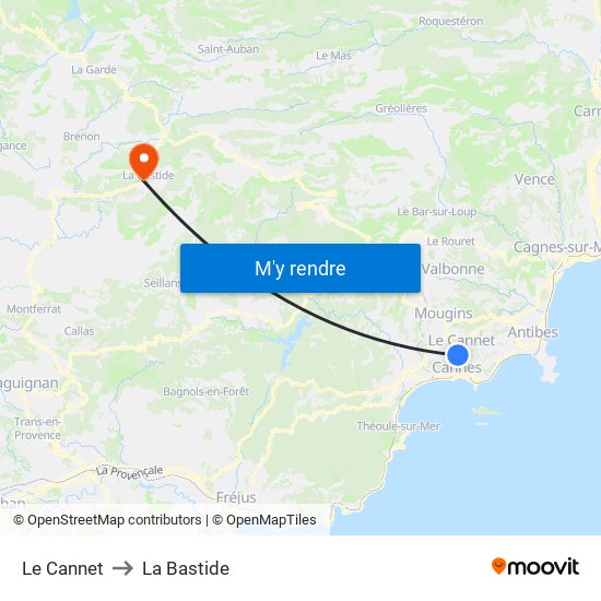 Le Cannet to La Bastide map