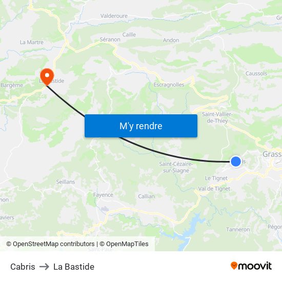 Cabris to La Bastide map