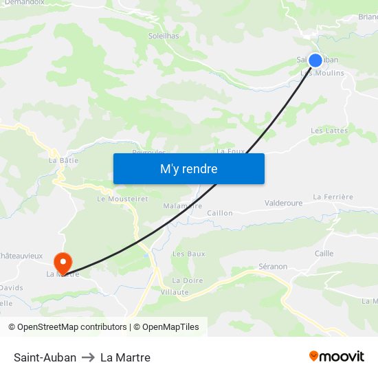 Saint-Auban to La Martre map