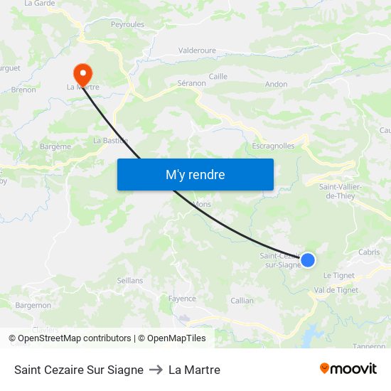 Saint Cezaire Sur Siagne to La Martre map