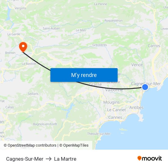 Cagnes-Sur-Mer to La Martre map