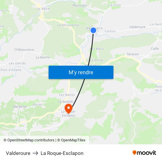 Valderoure to La Roque-Esclapon map