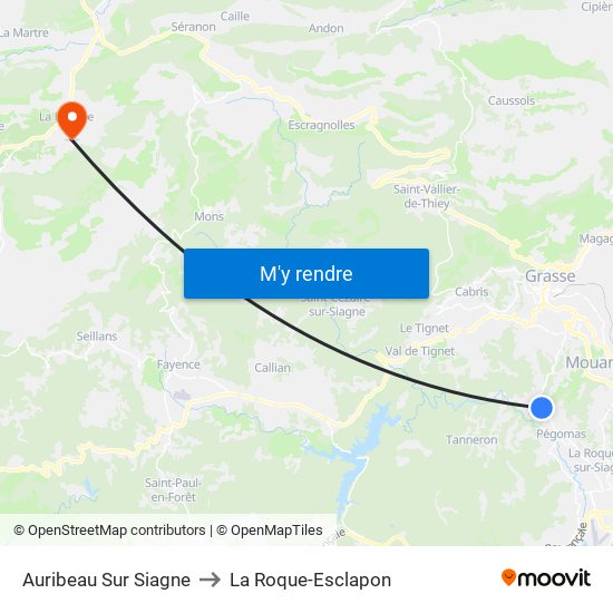 Auribeau Sur Siagne to La Roque-Esclapon map
