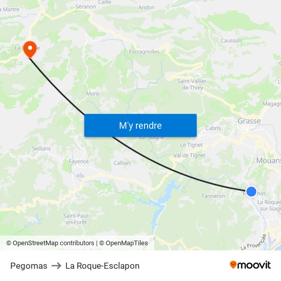 Pegomas to La Roque-Esclapon map