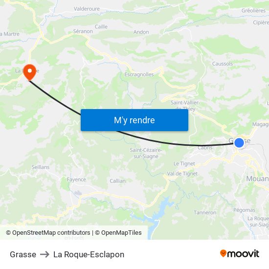 Grasse to La Roque-Esclapon map