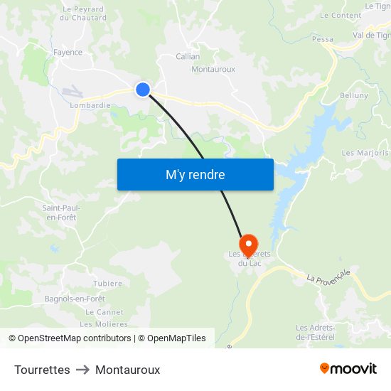 Tourrettes to Montauroux map