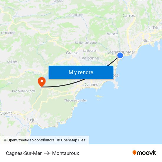 Cagnes-Sur-Mer to Montauroux map