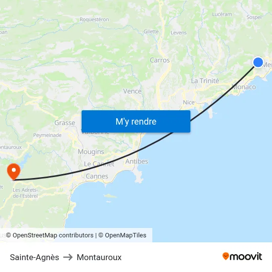 Sainte-Agnès to Montauroux map