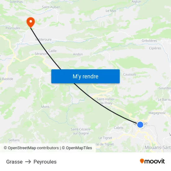 Grasse to Peyroules map