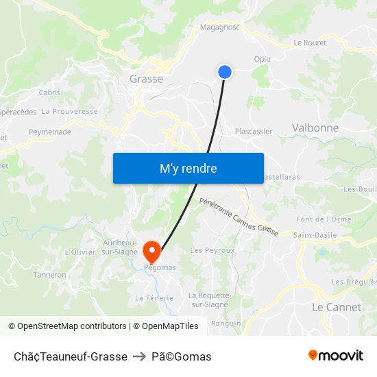 Chã¢Teauneuf-Grasse to Pã©Gomas map