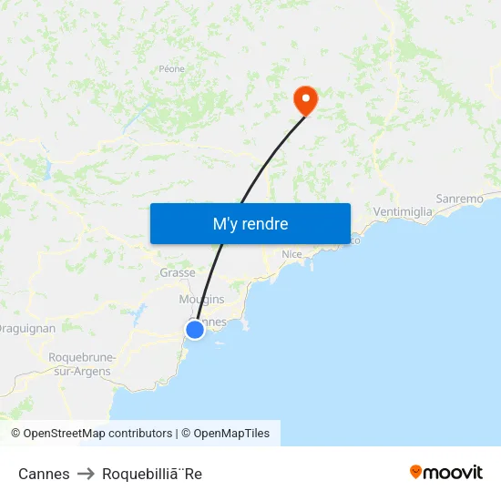 Cannes to Roquebilliã¨Re map