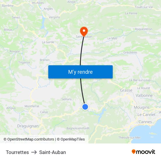 Tourrettes to Saint-Auban map