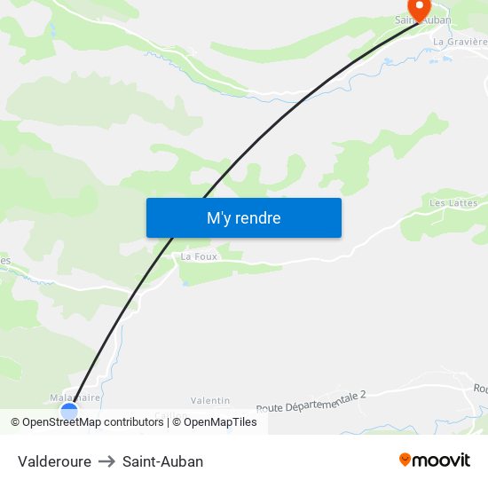 Valderoure to Saint-Auban map