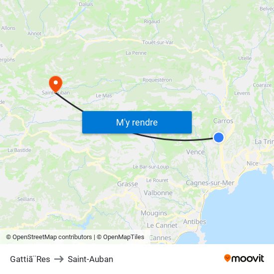 Gattiã¨Res to Saint-Auban map