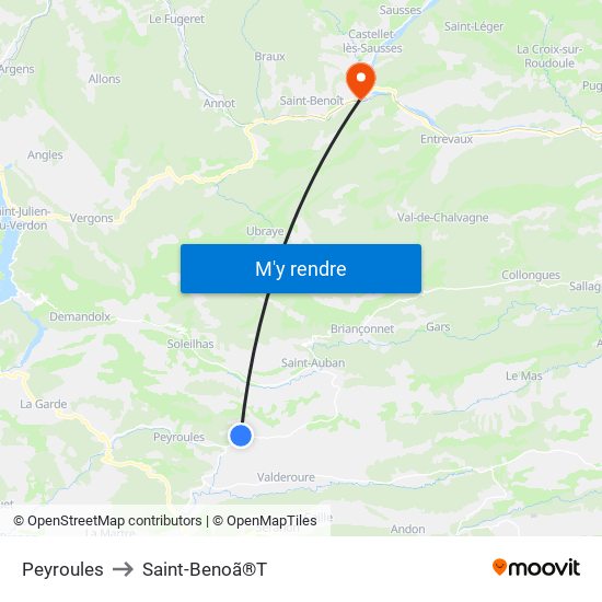 Peyroules to Saint-Benoã®T map