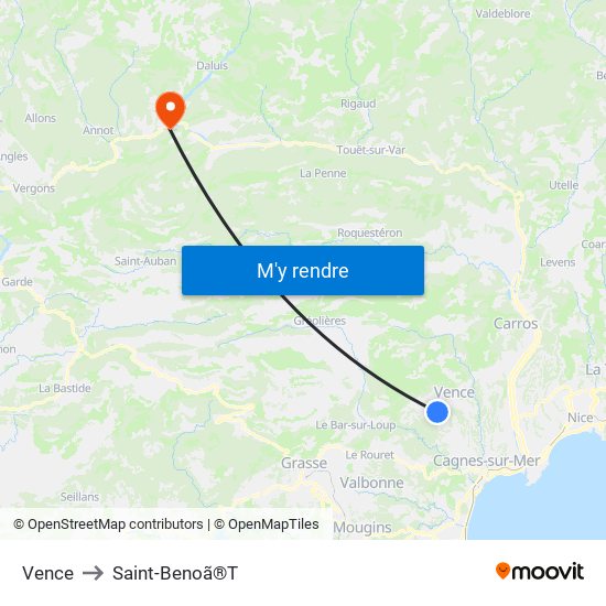 Vence to Saint-Benoã®T map