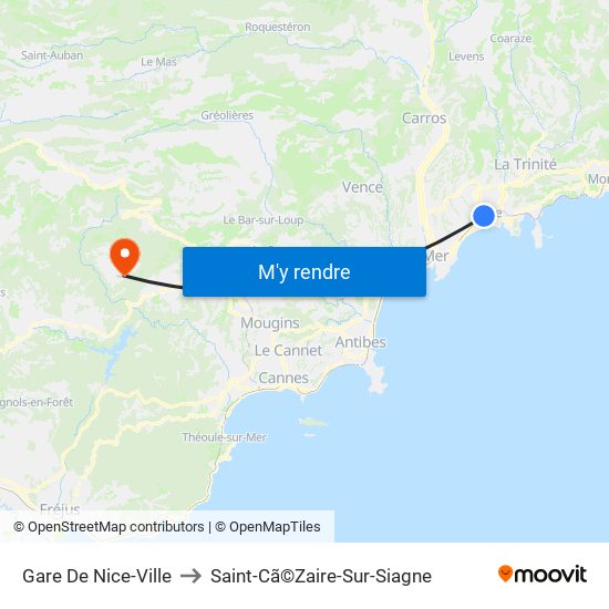Gare De Nice-Ville to Saint-Cã©Zaire-Sur-Siagne map