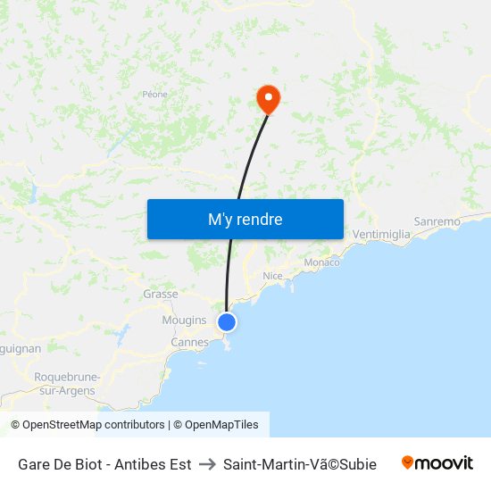 Gare De Biot - Antibes Est to Saint-Martin-Vã©Subie map