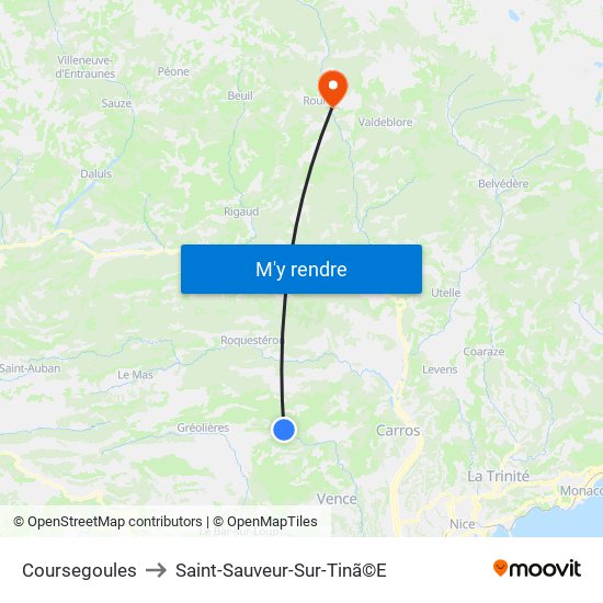 Coursegoules to Saint-Sauveur-Sur-Tinã©E map