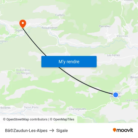 Bã©Zaudun-Les-Alpes to Sigale map