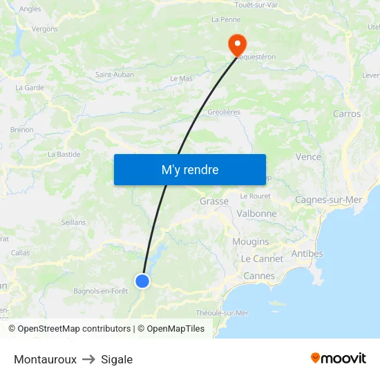 Montauroux to Sigale map