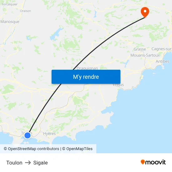 Toulon to Sigale map