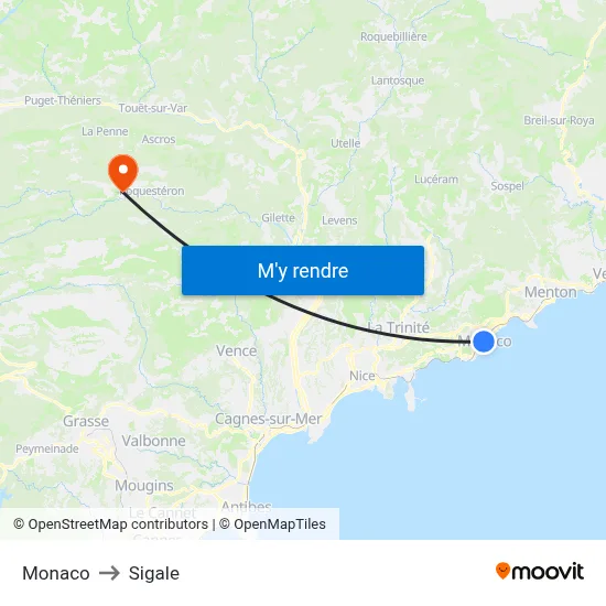 Monaco to Sigale map