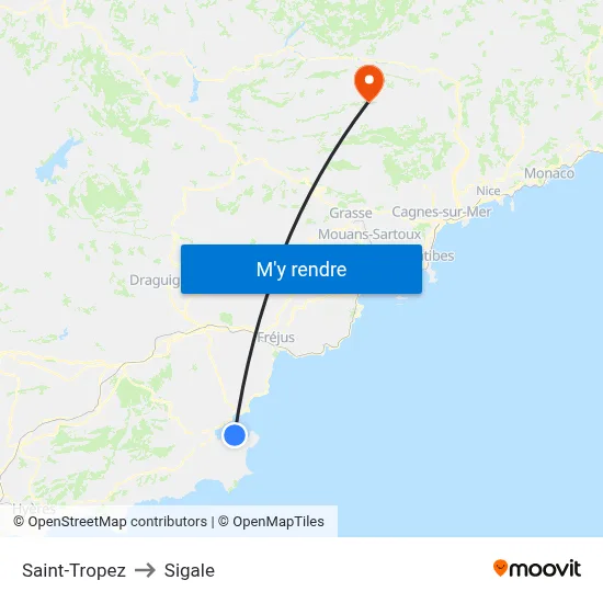 Saint-Tropez to Sigale map