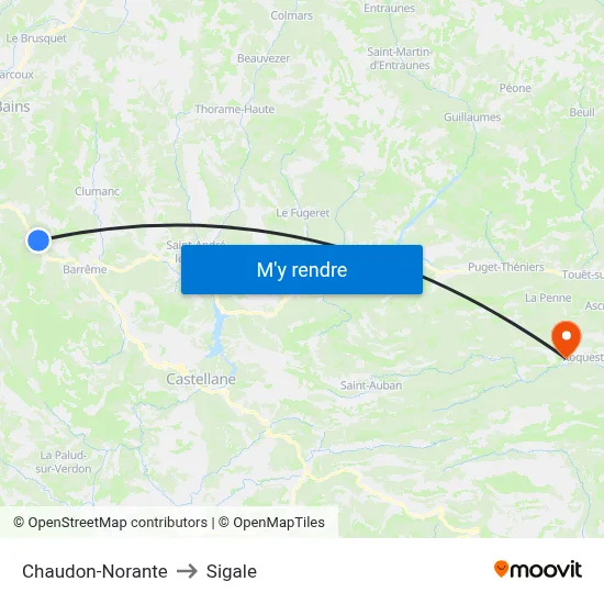Chaudon-Norante to Sigale map