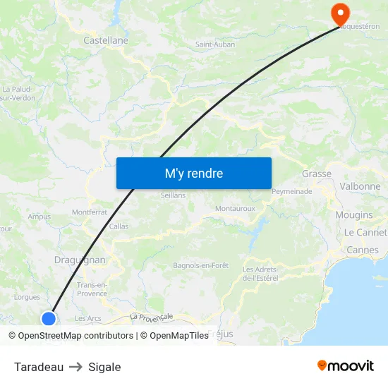 Taradeau to Sigale map