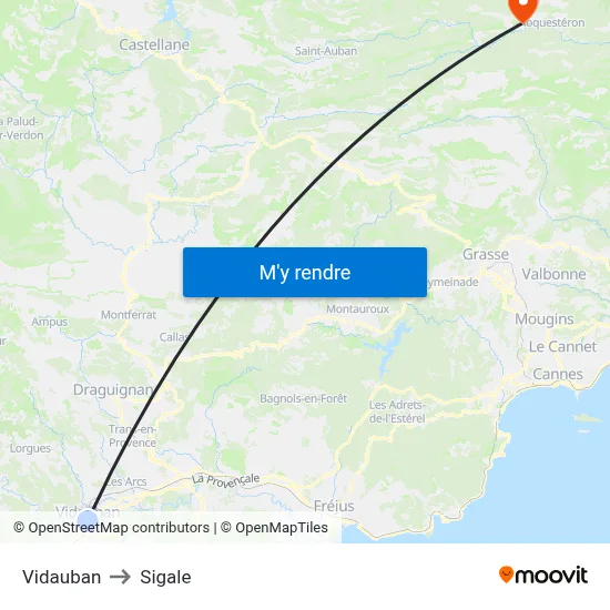 Vidauban to Sigale map
