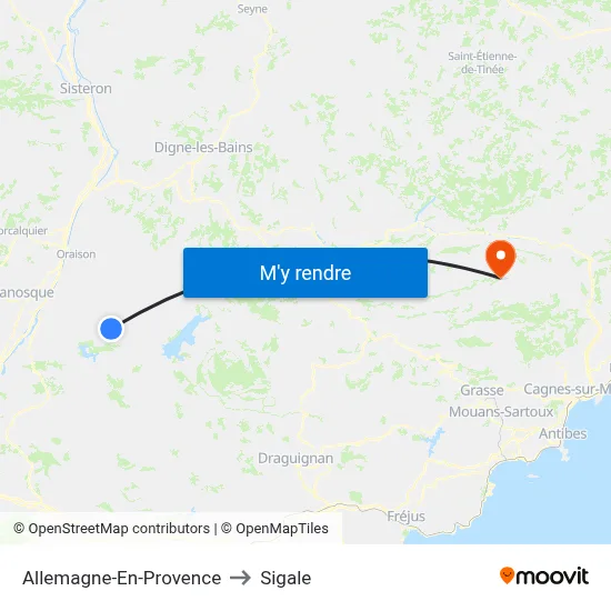 Allemagne-En-Provence to Sigale map