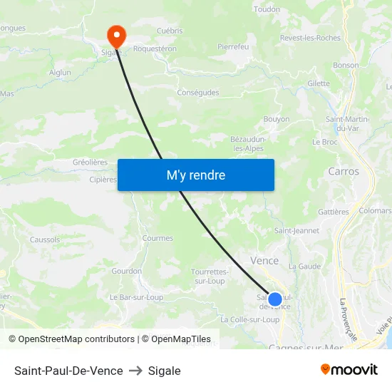 Saint-Paul-De-Vence to Sigale map