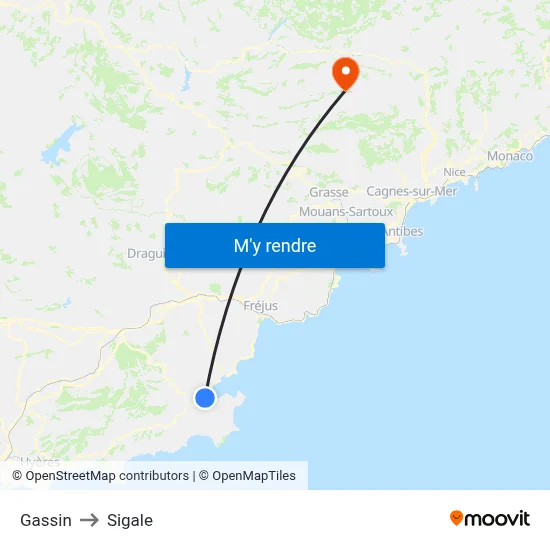 Gassin to Sigale map
