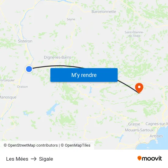 Les Mées to Sigale map