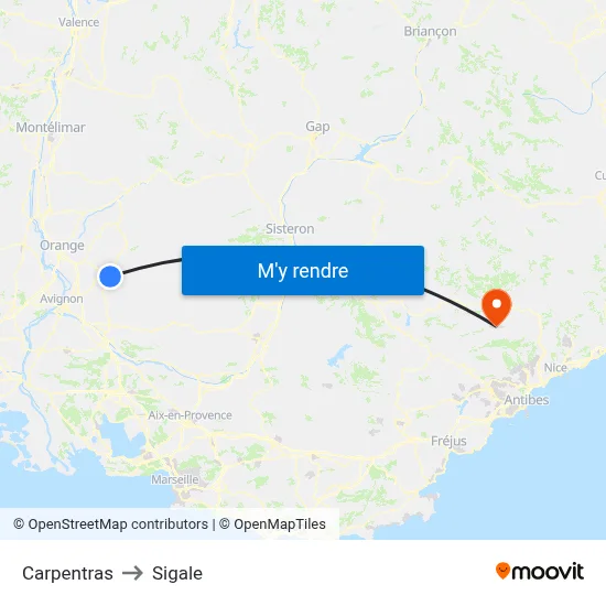 Carpentras to Sigale map