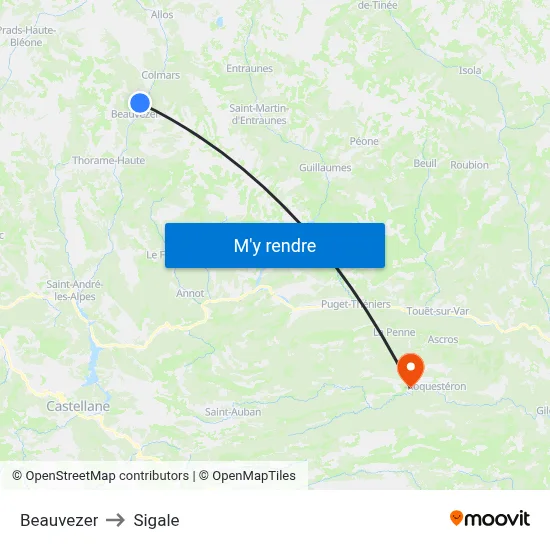 Beauvezer to Sigale map