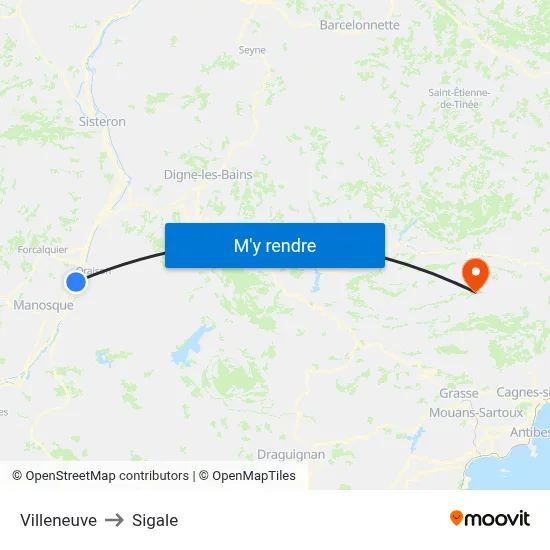 Villeneuve to Sigale map