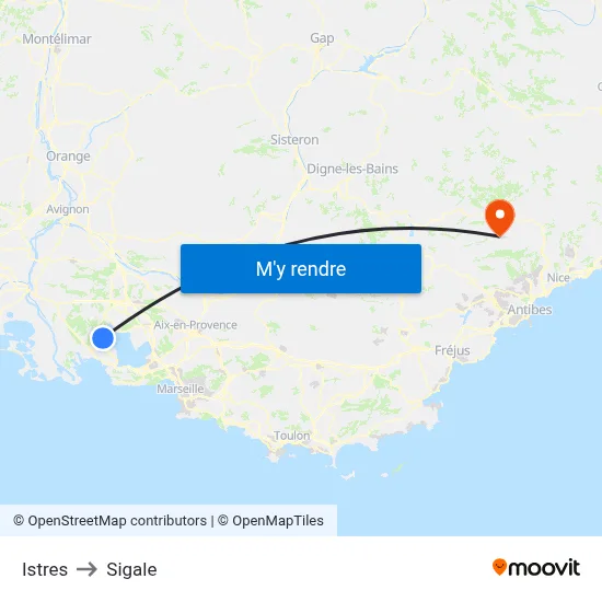 Istres to Sigale map